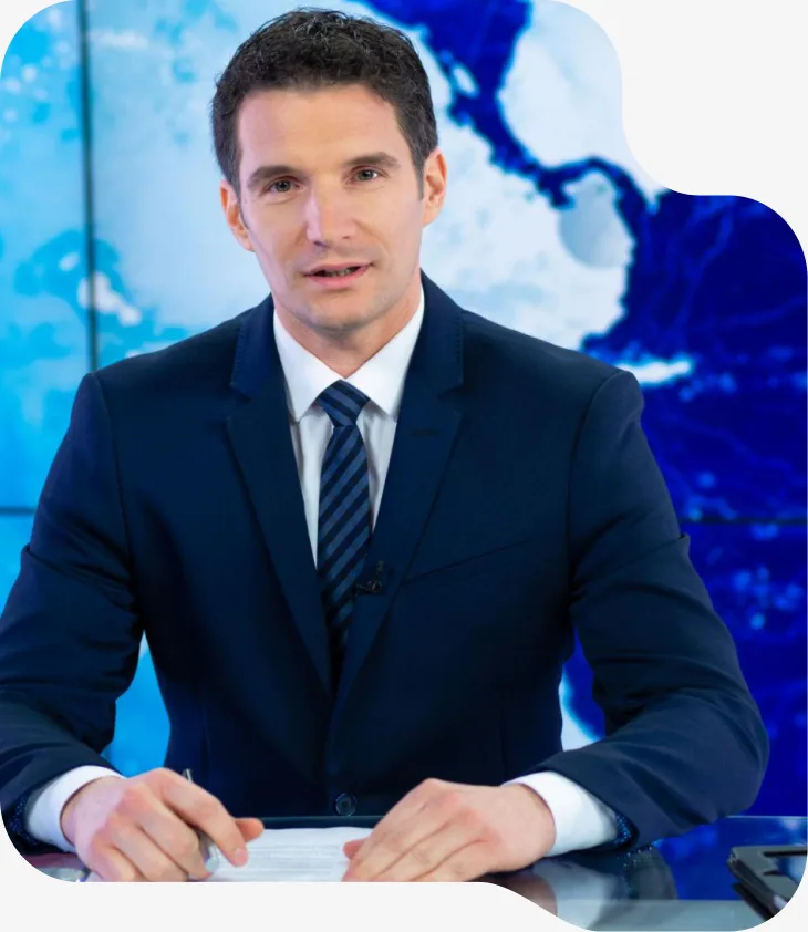 Apresentador em estúdio de telejornal
