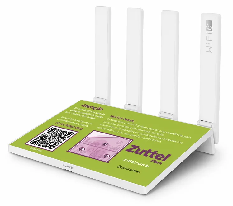 Roteador Wi-Fi 6 Mesh da Zuttel sobre a caixa de instalação
