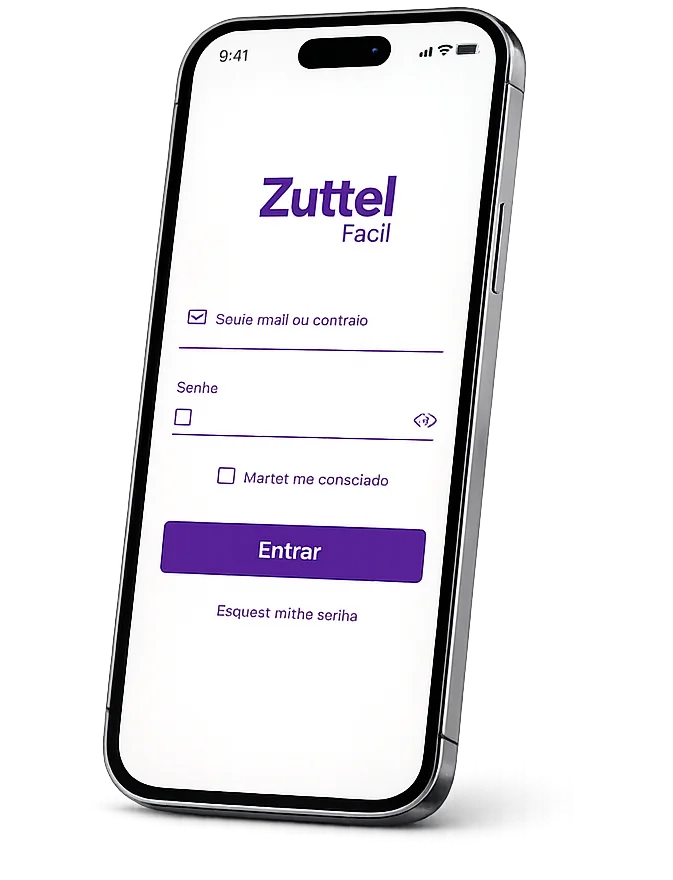 Celular exibindo a tela de entrada do App Zuttel