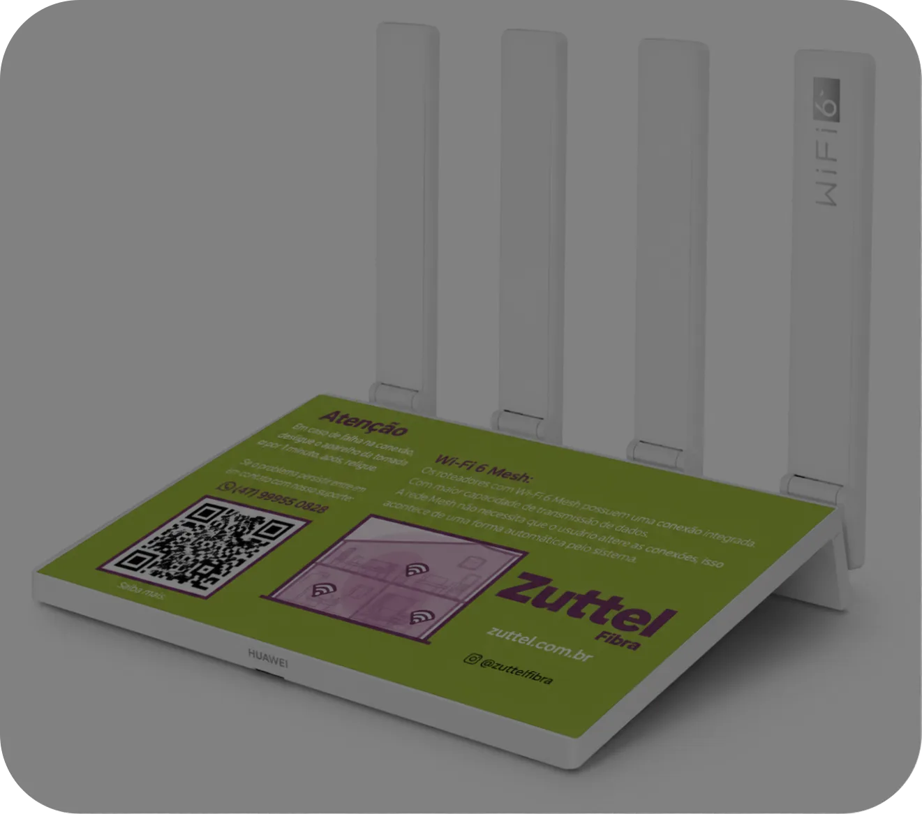 Roteador Wi-Fi 6 Mesh da Zuttel ao lado do cartão de instruções