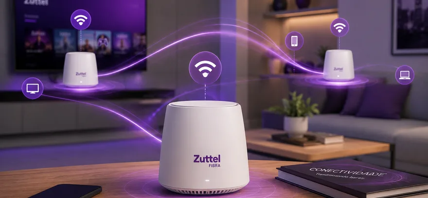 Roteador Wi-Fi Mesh da Zuttel sobre a mesa da sala